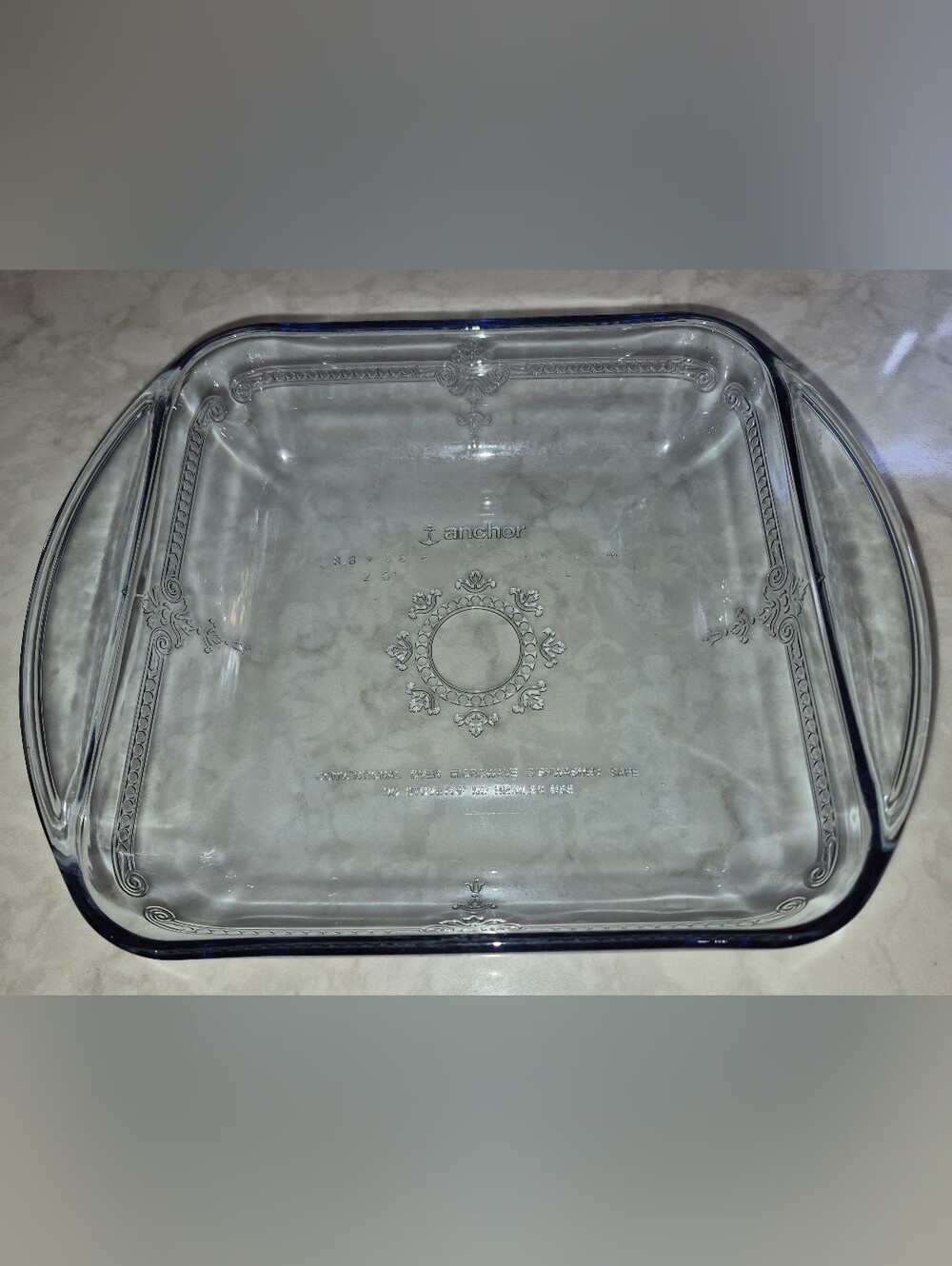 Vintage Anchor Hocking Clear Glass Square Baking Dish with Handles,Sapphire Blue